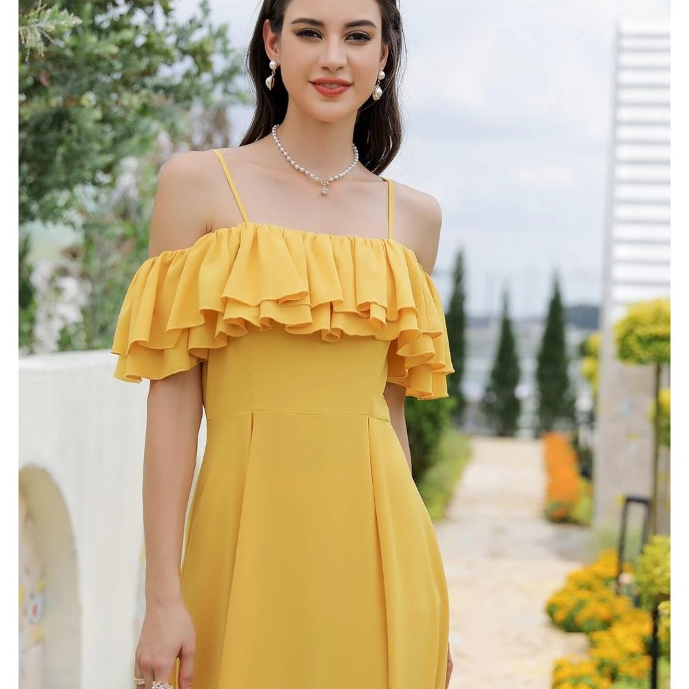 💥Layered Ruffle Trim Off Shoulder Dress - Picture 3 of 4